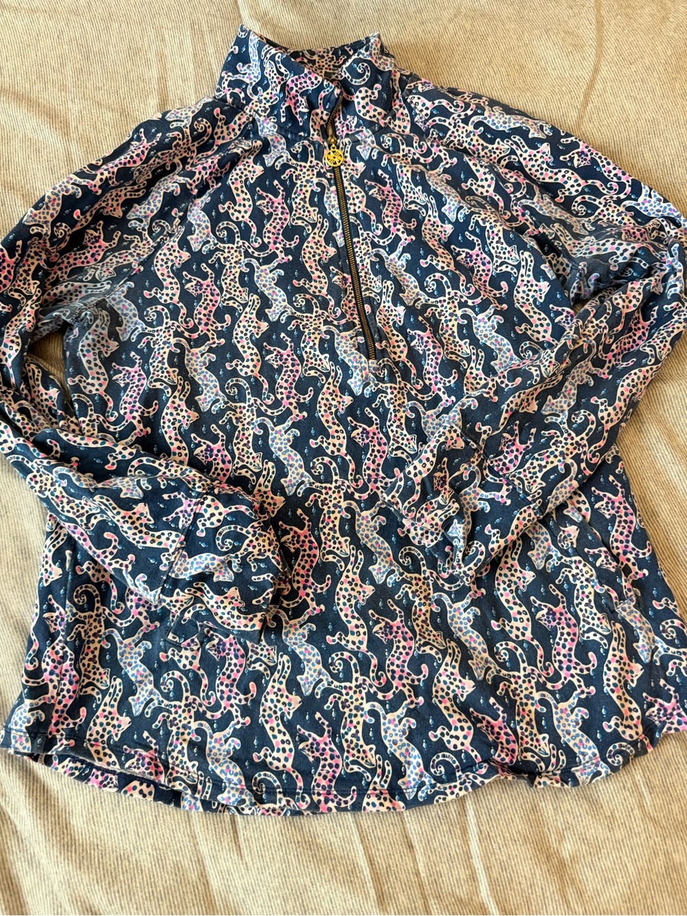 Lilly Pulitzer Popover -Women’s Navy Leopard-Print Long Sleeve Zip Pullover